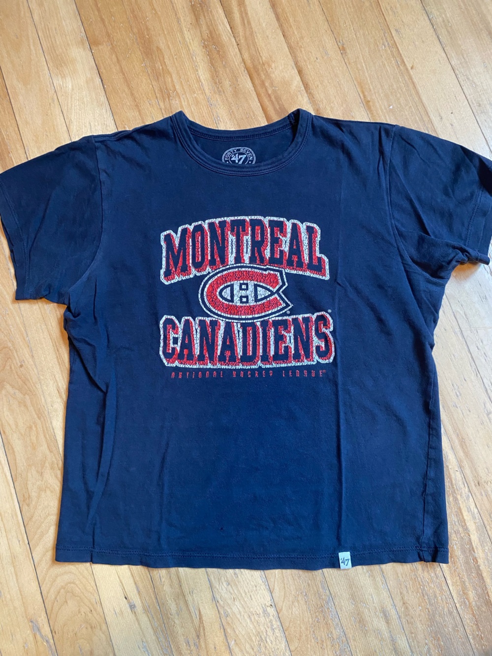 NHL Montreal Canadiens Habs Navy Tee Size S 100% Cotton Babytee Skater Tomboy